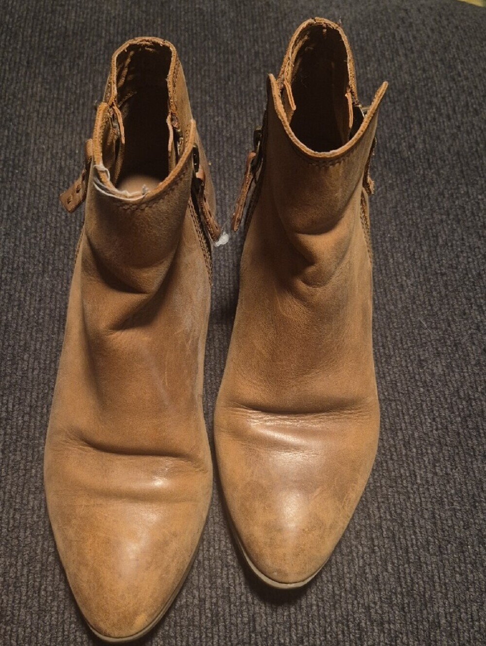 Frye Cognac Brown Leather Side-Zip Ankle Booties - Picture 4 of 10